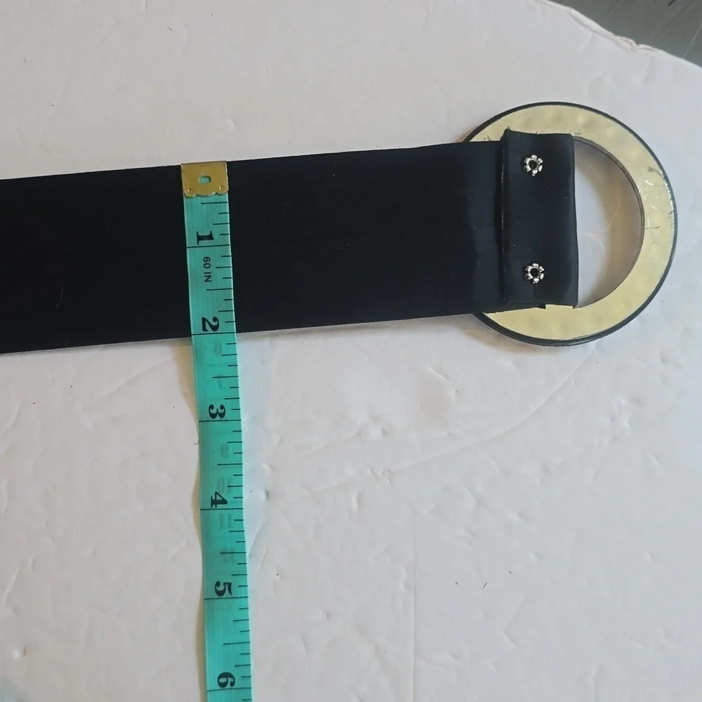 Vintage Womens Black Satin WIDE Rhinestone Bling Belt Sz.Small/MEDIUM